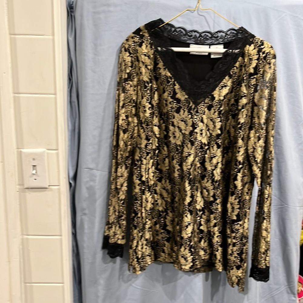 Women long sleeve blouse lace by Kathy Irelance  size 1X black